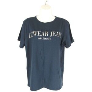 Liz Claiborne Knit Top S Navy Blue Cotton Short Sleeve Scoop Neck Lizwear NWT